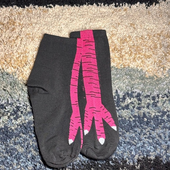 NEW Black & Pink Chicken Feet Pattern Mid Tube Socks Trendy Funny Jokes Gym - Picture 3 of 4